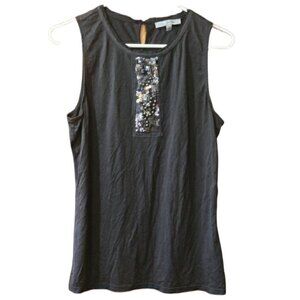Classiques Entier Black Sequin Panel Silk Cotton Tank Top LG